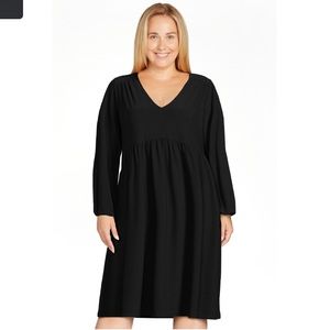 NWT Time & Tru Black Long Sleeve V Neck Peasant Dress L-12/14